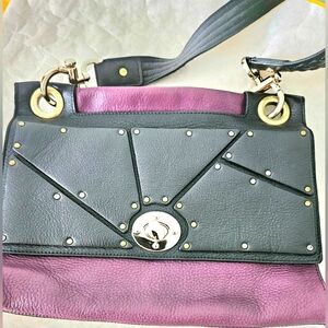 Hayden Harnett Black and Purple Studded Leather Shoulder Bag